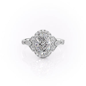 The Halo Stephanie Set With A 1 Carat Oval 14K White Gold Lab Diamond
