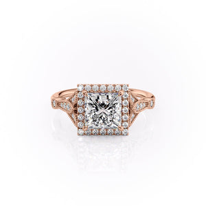 The Halo Stephanie Set With A 2 Carat Princess 14K Rose Gold Lab Diamond