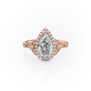 The Halo Stephanie Set With A 2 Carat Pear 14K Rose Gold Lab Diamond