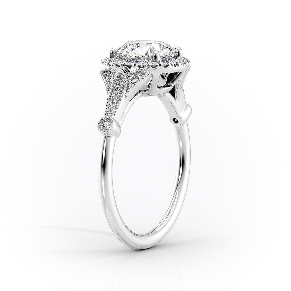 The Halo Stephanie Set  With A 3.5 Carat Marquise 14K White Gold Moissanite