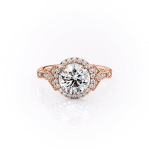 The Halo Stephanie Set With A 2 Carat Round 14K Rose Gold Lab Diamond