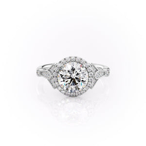 The Halo Stephanie Set With A 2.5 Carat Round 18K White Gold Lab Diamond