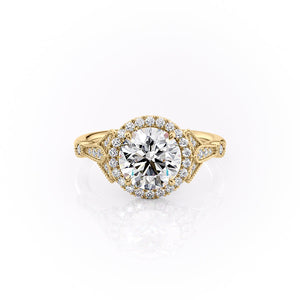 The Halo Stephanie Set With A 1.5 Carat Round 14K Yellow Gold Lab Diamond