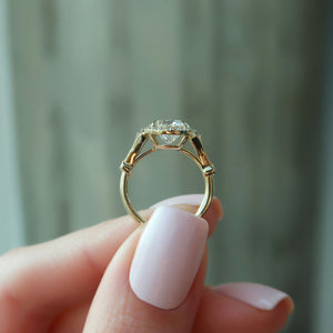 The Halo Stephanie Set With A 2 Carat Round 18K Yellow Gold Lab Diamond