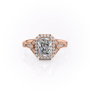 The Halo Stephanie Set With A 1 Carat Radiant 14K Rose Gold Lab Diamond