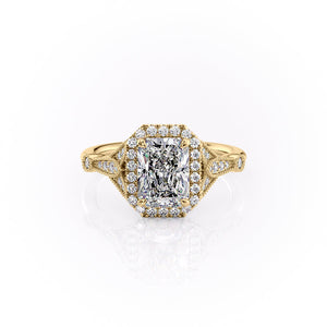 The Halo Stephanie Set With A 2 Carat Radiant 14K Yellow Gold Lab Diamond