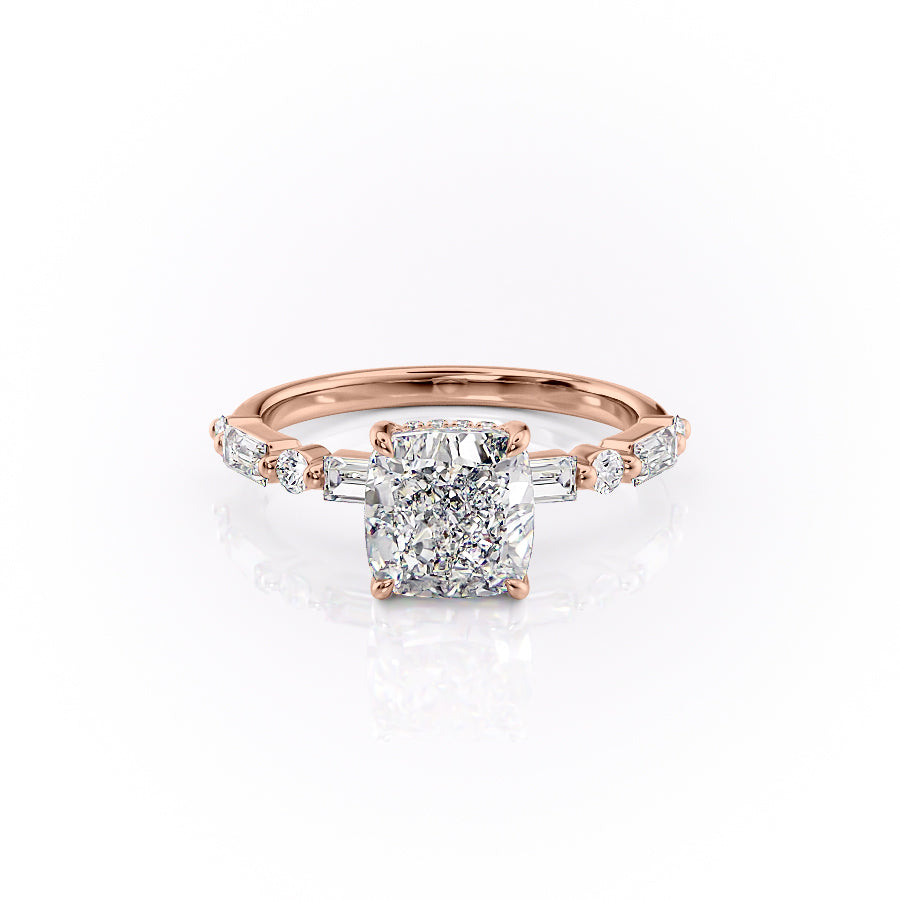 The Patricia Set  With A 1.5 Carat Cushion 14K Rose Gold Moissanite