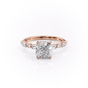 The Patricia Set  With A 3.5 Carat Cushion 14K Rose Gold Moissanite