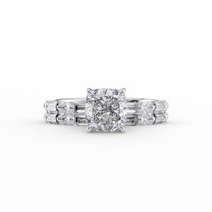 The Patricia Set  With A 3 Carat Cushion 14K White Gold Moissanite