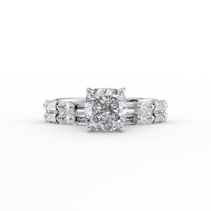 The Patricia Set  With A 4.5 Carat Cushion 14K White Gold Moissanite