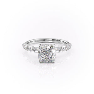 The Patricia Set  With A 3 Carat Cushion 14K White Gold Moissanite