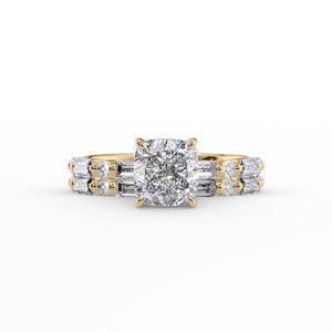 The Patricia Set  With A 1.5 Carat Cushion 14K Yellow Gold Moissanite