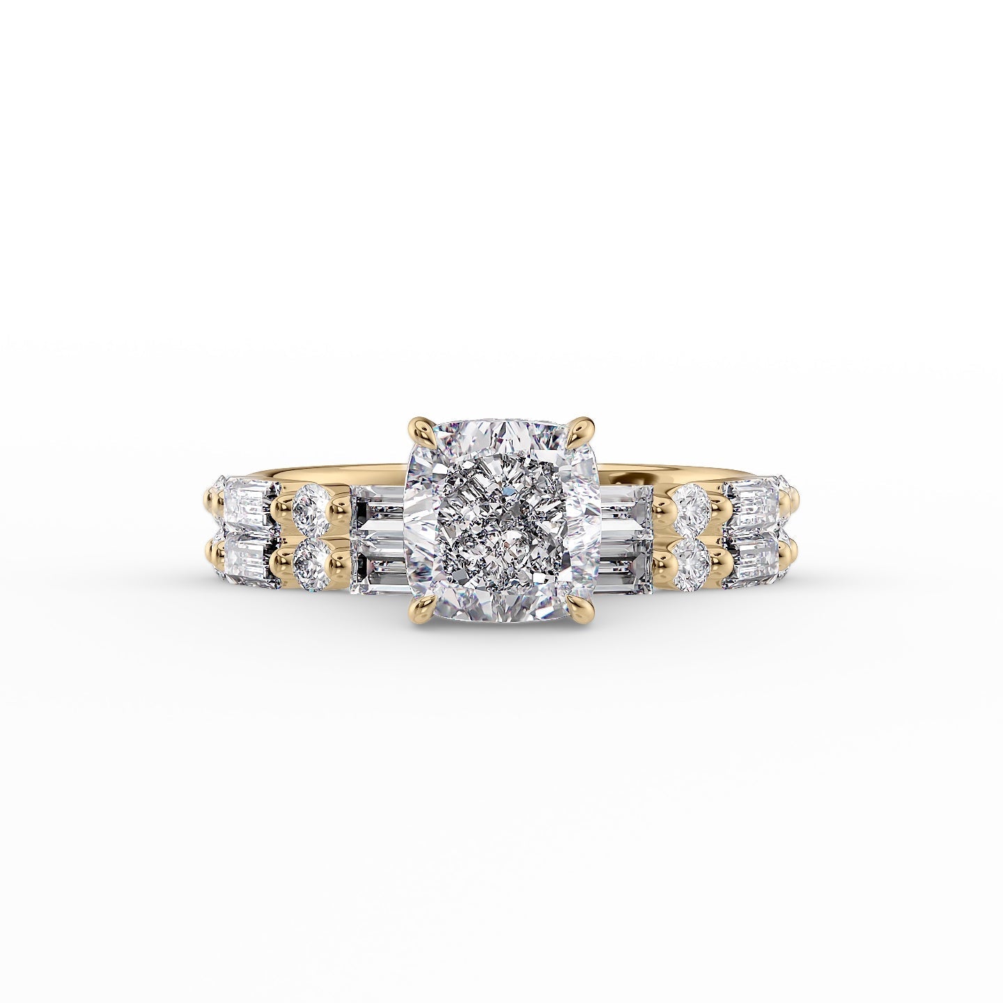 The Patricia Set With A 1 Carat Cushion 18K Yellow Gold Lab Diamond