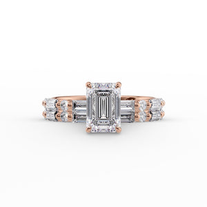 The Patricia Set  With A 3 Carat Emerald 14K Rose Gold Moissanite
