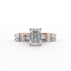 The Patricia Set  With A 3 Carat Emerald 14K Rose Gold Moissanite