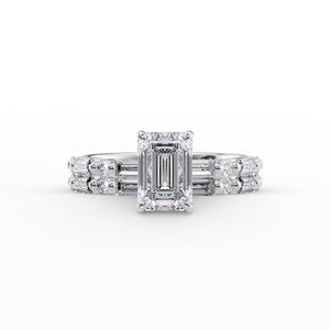 The Patricia Set  With A 2.5 Carat Emerald 14K White Gold Moissanite