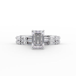 The Patricia Set  With A 1 Carat Emerald 18K White Gold Moissanite