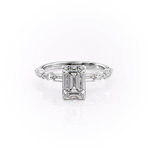 The Patricia Set  With A 4 Carat Emerald 14K White Gold Moissanite