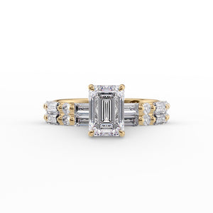 The Patricia Set  With A 3 Carat Emerald 14K Yellow Gold Moissanite