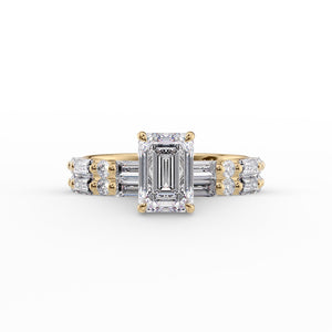 The Patricia Set  With A 3 Carat Emerald 18K Yellow Gold Moissanite