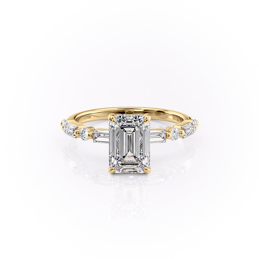 The Patricia Set  With A 4.5 Carat Emerald 14K Yellow Gold Moissanite
