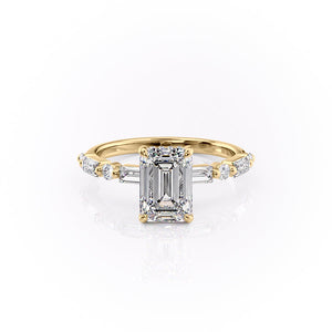 The Patricia Set  With A 1.5 Carat Emerald 14K Yellow Gold Moissanite