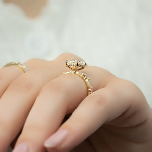 The Patricia Set  With A 3 Carat Emerald 18K Yellow Gold Moissanite