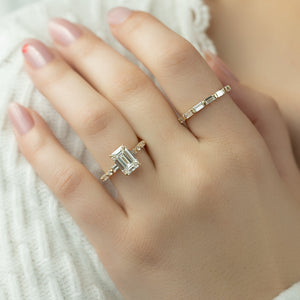 The Patricia Set  With A 3 Carat Emerald 18K Yellow Gold Moissanite