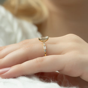 The Patricia Set  With A 3 Carat Emerald 18K Yellow Gold Moissanite