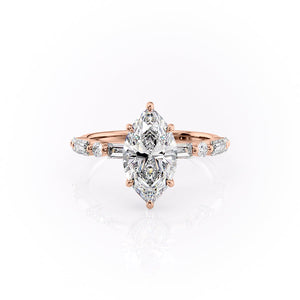 The Patricia Set  With A 4 Carat Marquise 14K Rose Gold Moissanite