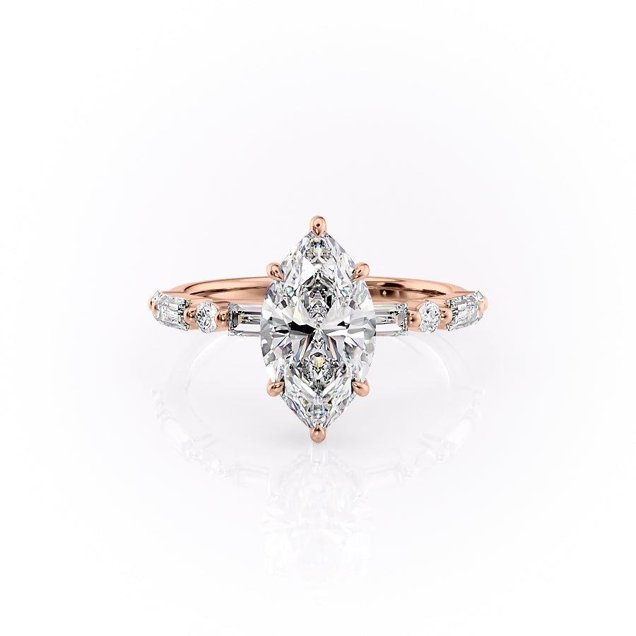 The Patricia Set  With A 2.5 Carat Marquise 14K Rose Gold Moissanite