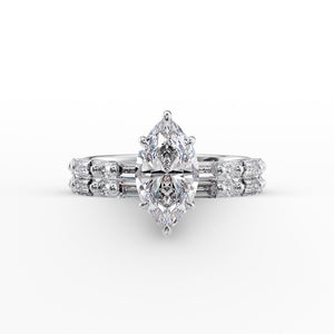 The Patricia Set  With A 3 Carat Marquise 14K White Gold Moissanite