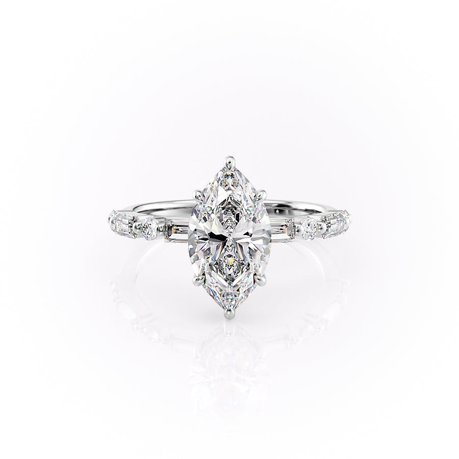 The Patricia Set  With A 2 Carat Marquise 18K White Gold Moissanite