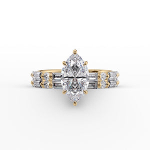 The Patricia Set  With A 3 Carat Marquise 18K Yellow Gold Moissanite