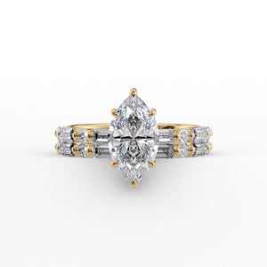 The Patricia Set  With A 3 Carat Marquise 18K Yellow Gold Moissanite