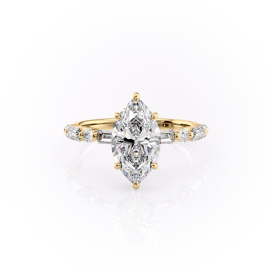 The Patricia Set  With A 5 Carat Marquise 14K Yellow Gold Moissanite