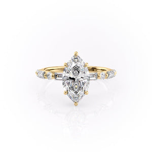The Patricia Set  With A 3.5 Carat Marquise 18K Yellow Gold Moissanite