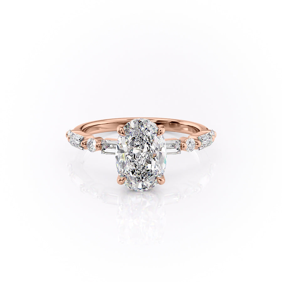 The Patricia Set  With A 1.5 Carat Oval 14K Rose Gold Moissanite