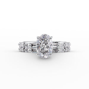 The Patricia Set  With A 3 Carat Oval 18K White Gold Moissanite
