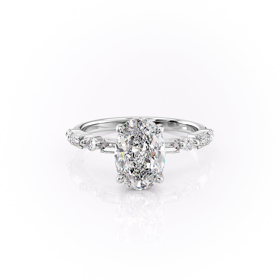 The Patricia Set  With A 2 Carat Oval 18K White Gold Moissanite