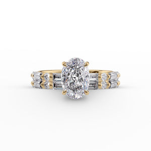 The Patricia Set  With A 3 Carat Oval 18K Yellow Gold Moissanite