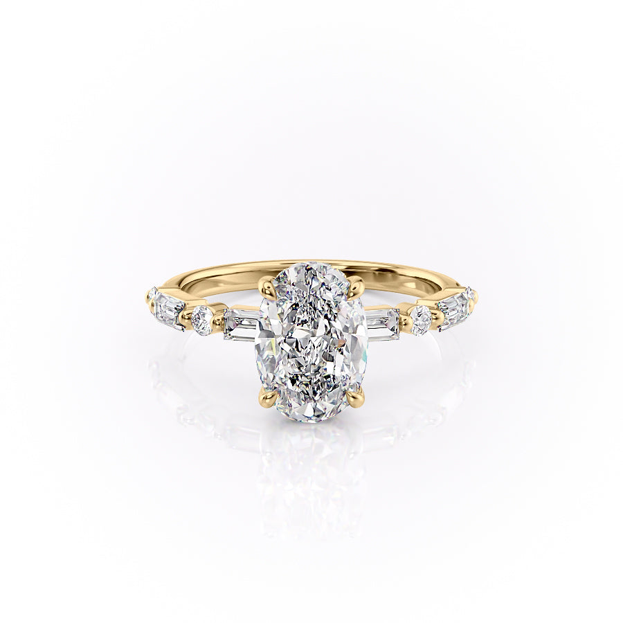 The Patricia Set  With A 3.5 Carat Oval 18K Yellow Gold Moissanite