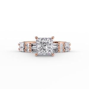 The Patricia Set  With A 3 Carat Princess 14K Rose Gold Moissanite