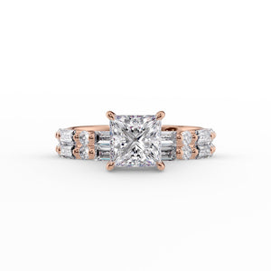 The Patricia Set  With A 3 Carat Princess 14K Rose Gold Moissanite