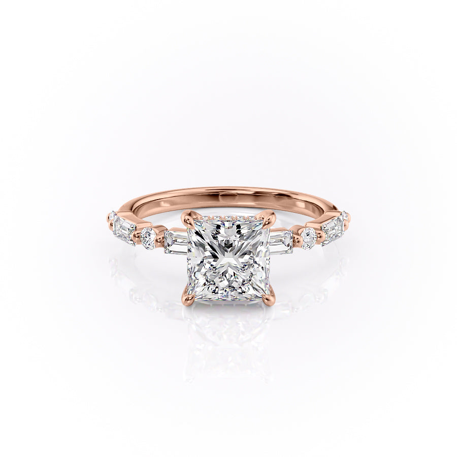 The Patricia Set  With A 3 Carat Princess 14K Rose Gold Moissanite