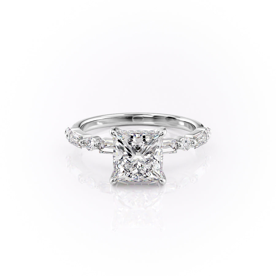The Patricia Set  With A 3 Carat Princess 14K White Gold Moissanite