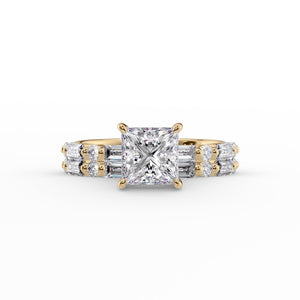 The Patricia Set  With A 3.5 Carat Princess 14K Yellow Gold Moissanite