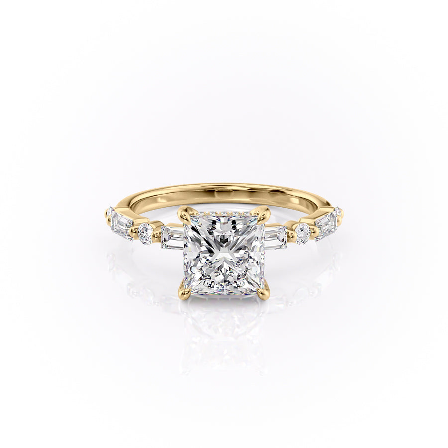 The Patricia Set  With A 3.5 Carat Princess 14K Yellow Gold Moissanite