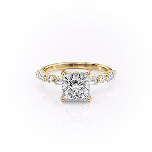 The Patricia Set  With A 3.5 Carat Princess 14K Yellow Gold Moissanite