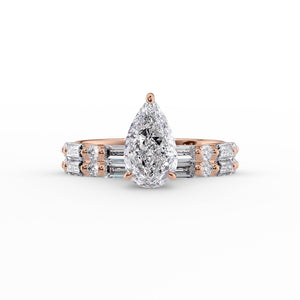 The Patricia Set  With A 3 Carat Pear 14K Rose Gold Moissanite